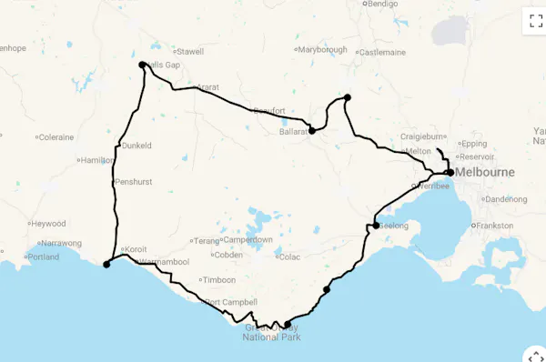 Karte 17 Tage Roadtrip durch Victoria